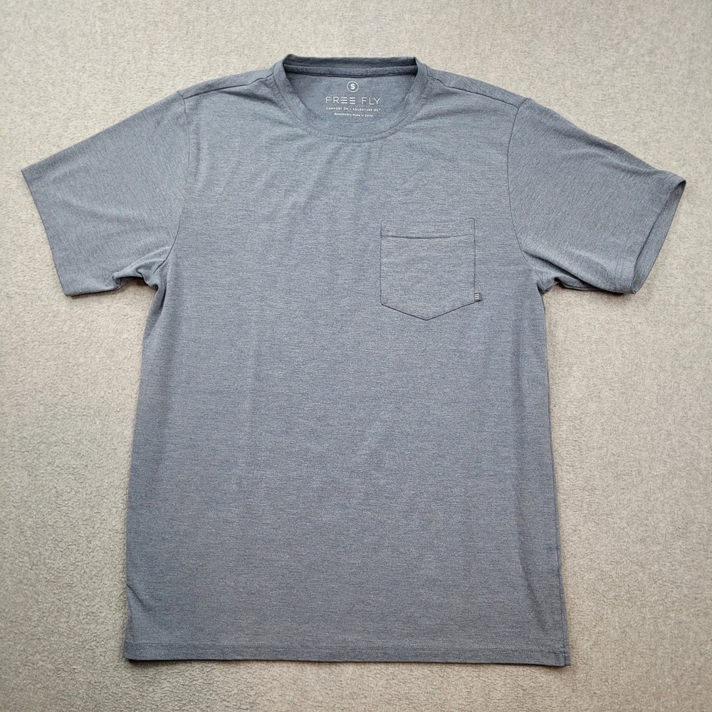 Free Fly T-Shirt Mens Small Blue Bamboo Blend Pocket Short Sleeve